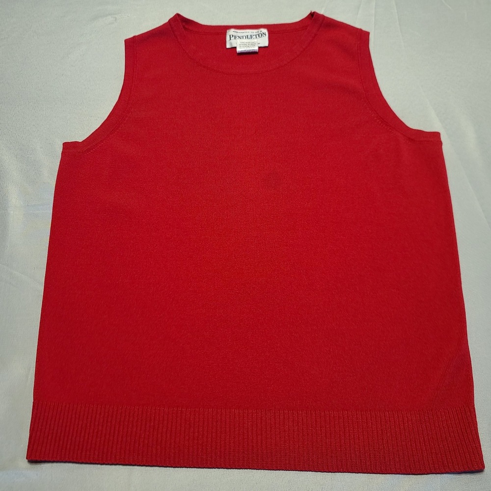 Pendleton Knit Shell Top Women Small Red Sleeveless Crew Neck Ribbed Hem Classic